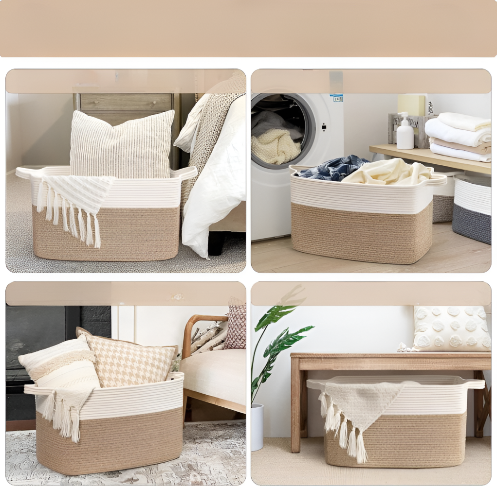 Elvara – Rektangulär Förvaringskorg i Bomullssnöre 65L, Stilren & Rymlig