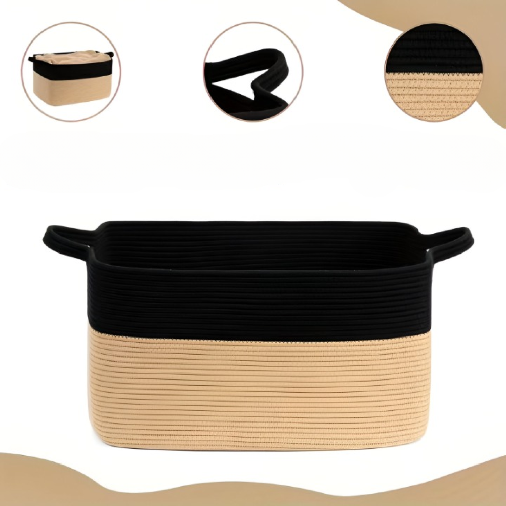 Elvara – Rektangulär Förvaringskorg i Bomullssnöre 65L, Stilren & Rymlig