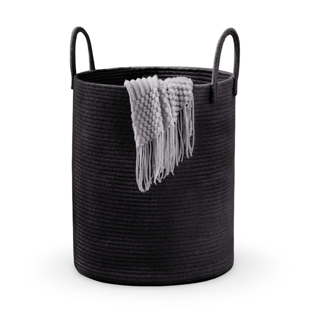 Flätad Tvättkorg i Bomull – Hopfällbar Förvaringskorg 58L med Handtag