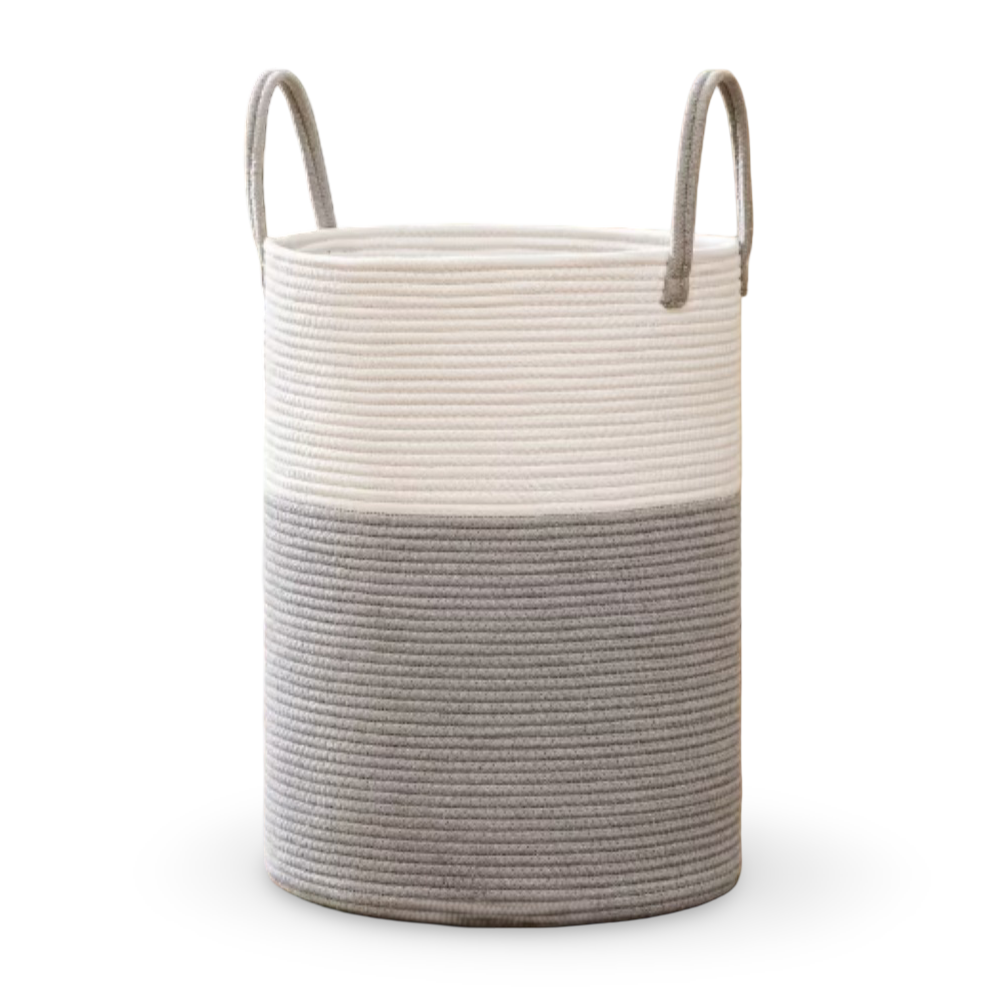 Flätad Tvättkorg i Bomull – Hopfällbar Förvaringskorg 58L med Handtag