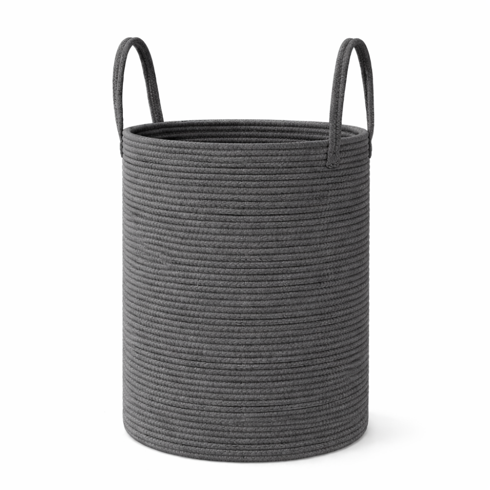 Flätad Tvättkorg i Bomull – Hopfällbar Förvaringskorg 58L med Handtag