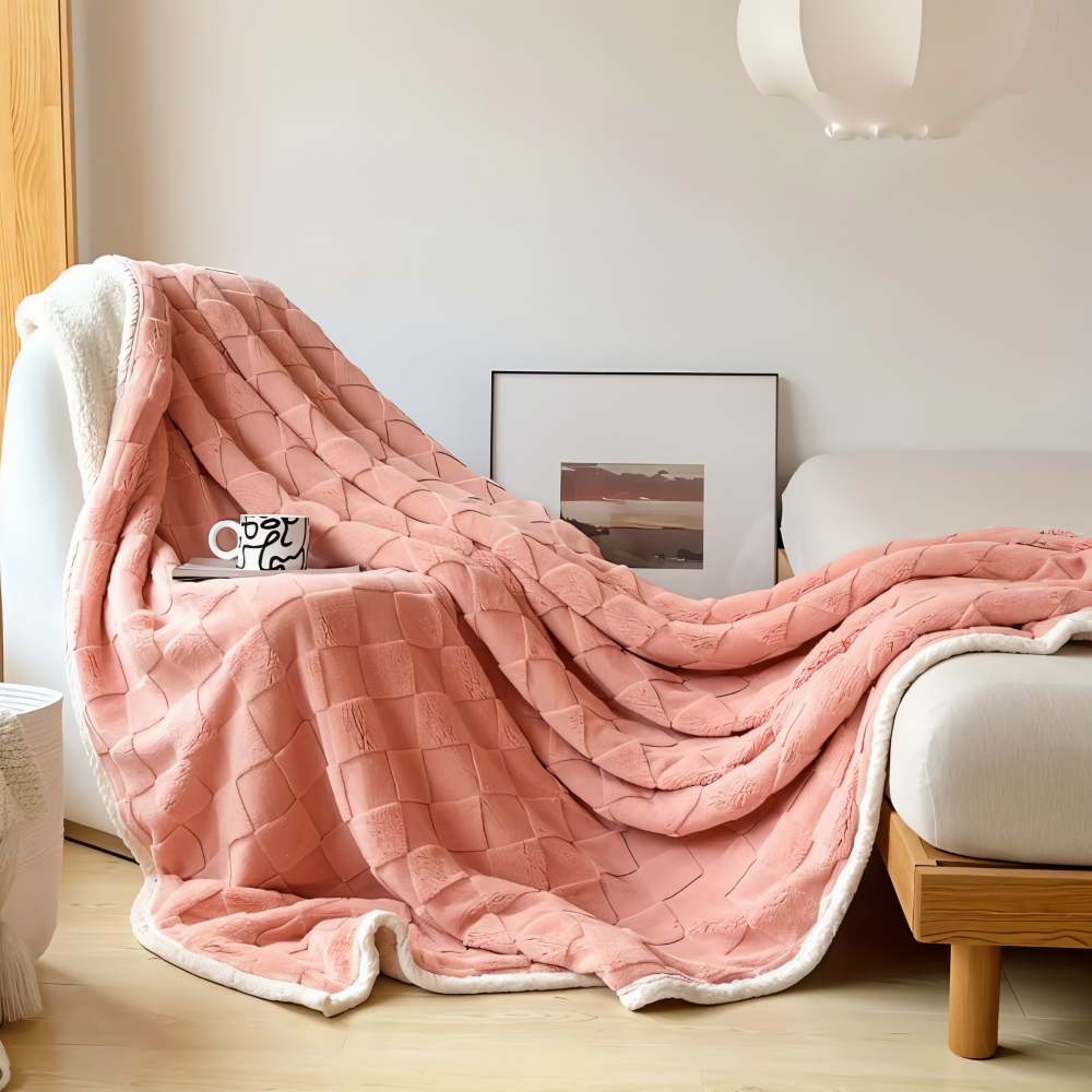 CozyCheck Luxe – Vändbar Vinterpläd i Tjock Isolerad Fleece