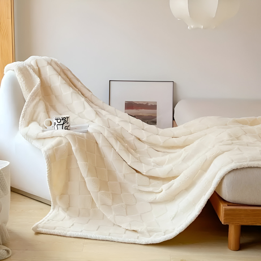 CozyCheck Luxe – Vändbar Vinterpläd i Tjock Isolerad Fleece