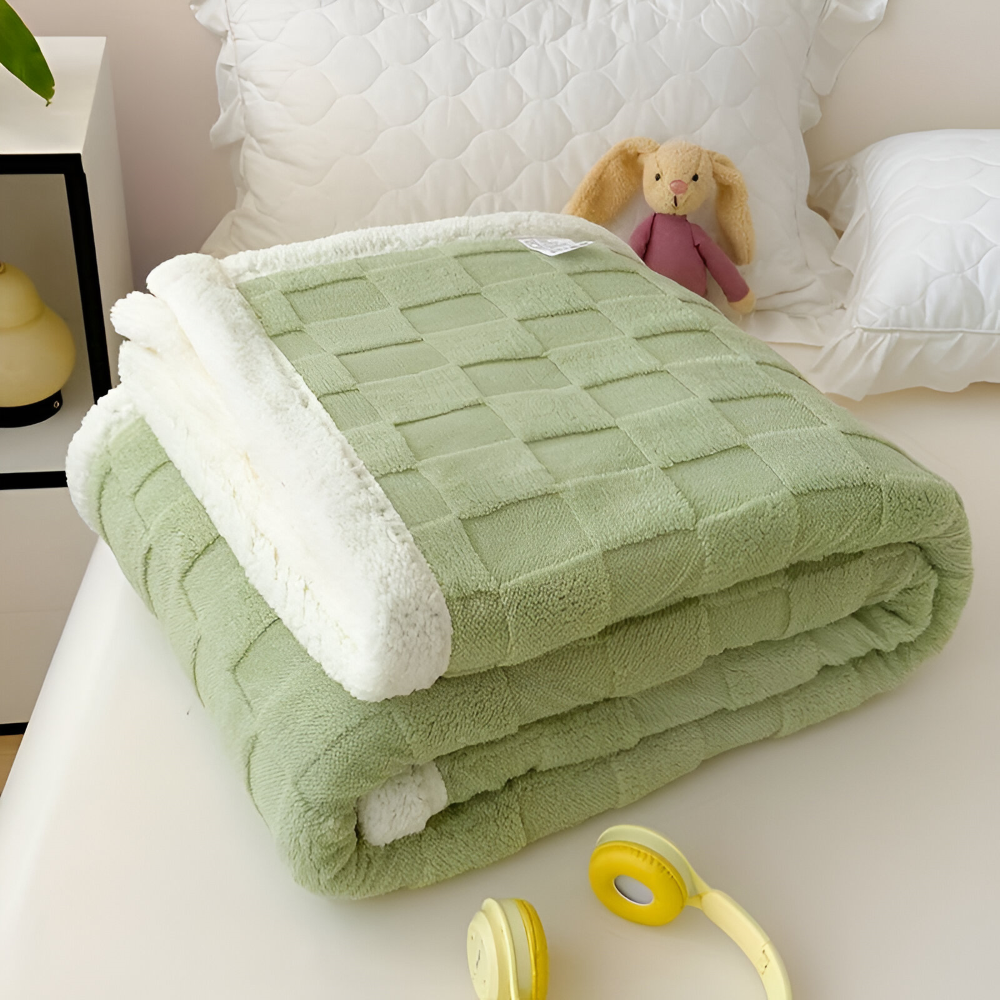 CozyCheck Luxe – Vändbar Vinterpläd i Tjock Isolerad Fleece