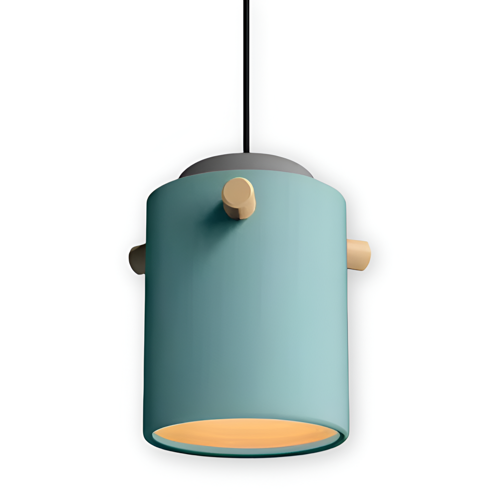 LumoCyl – Skandinavisk Pendellampa i Trä och Järn med Macaronfärger