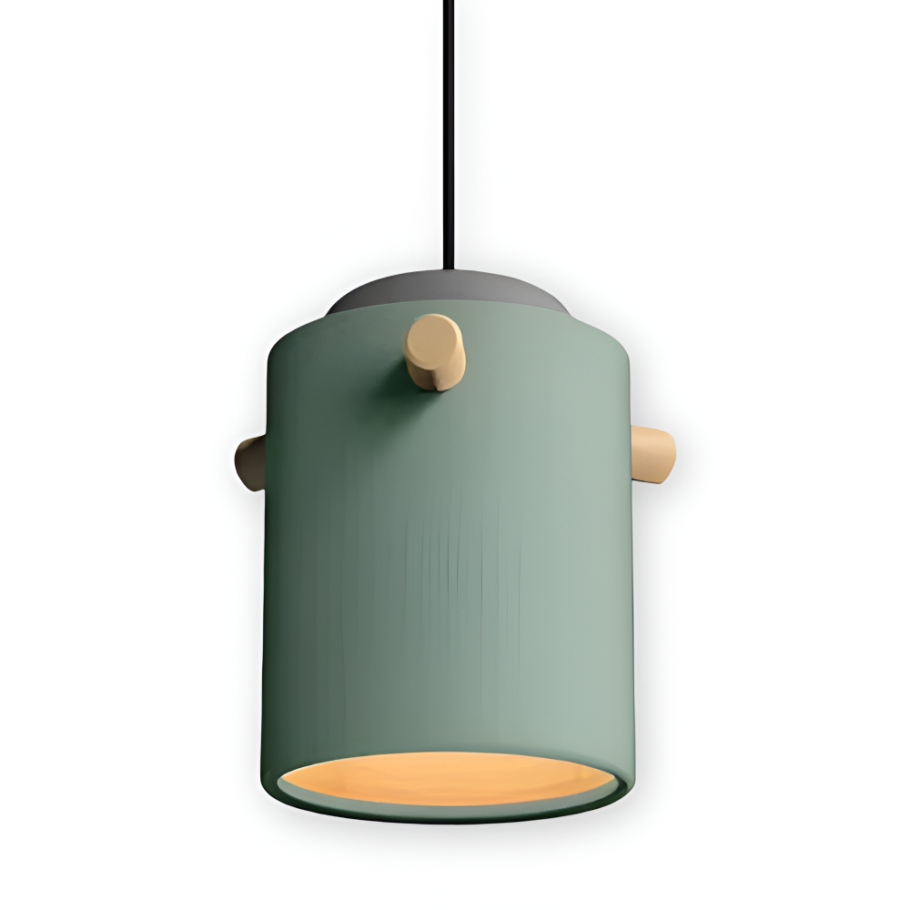 LumoCyl – Skandinavisk Pendellampa i Trä och Järn med Macaronfärger