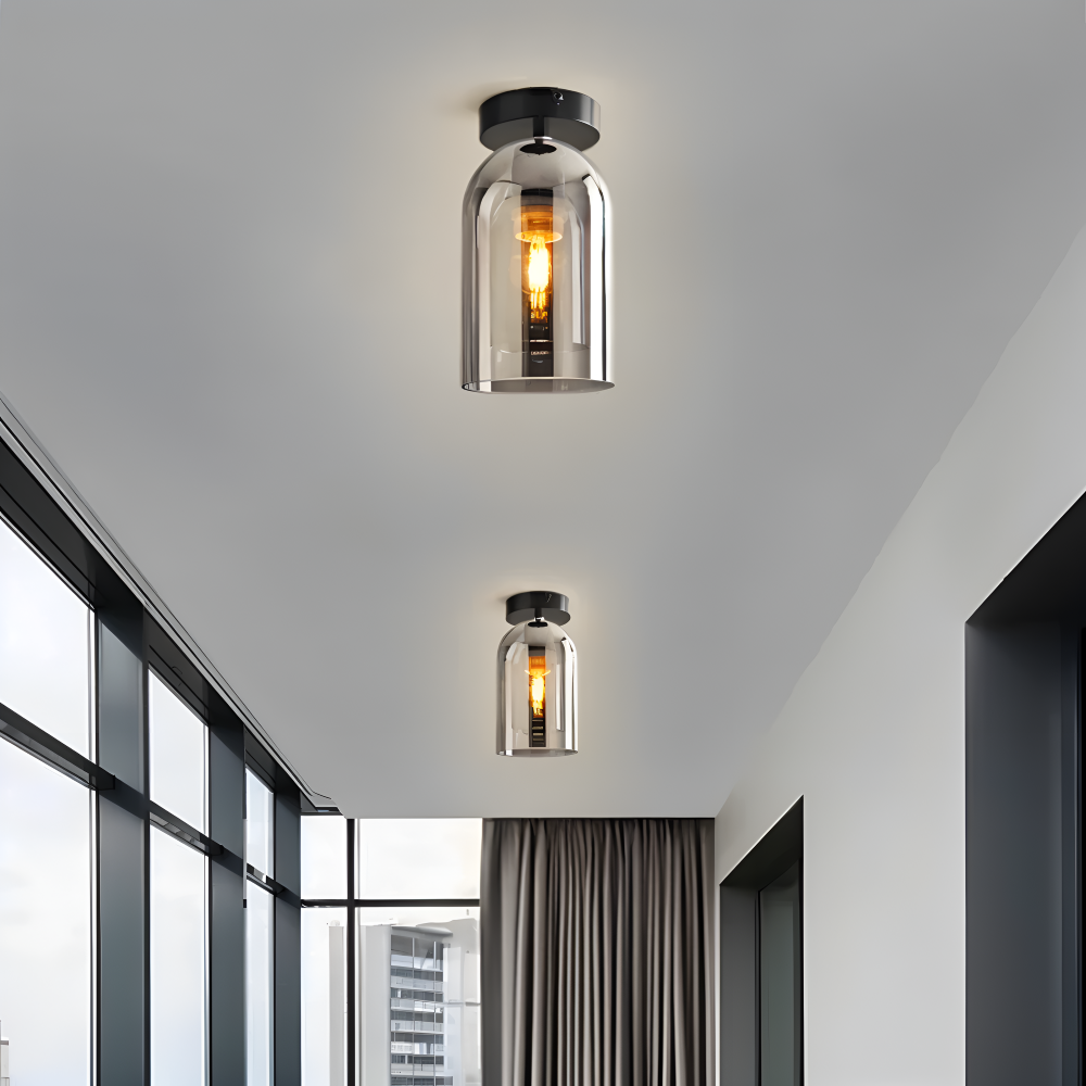 LumoSphere – Modern LED Taklampa i Glas med Svart & Guld Finish