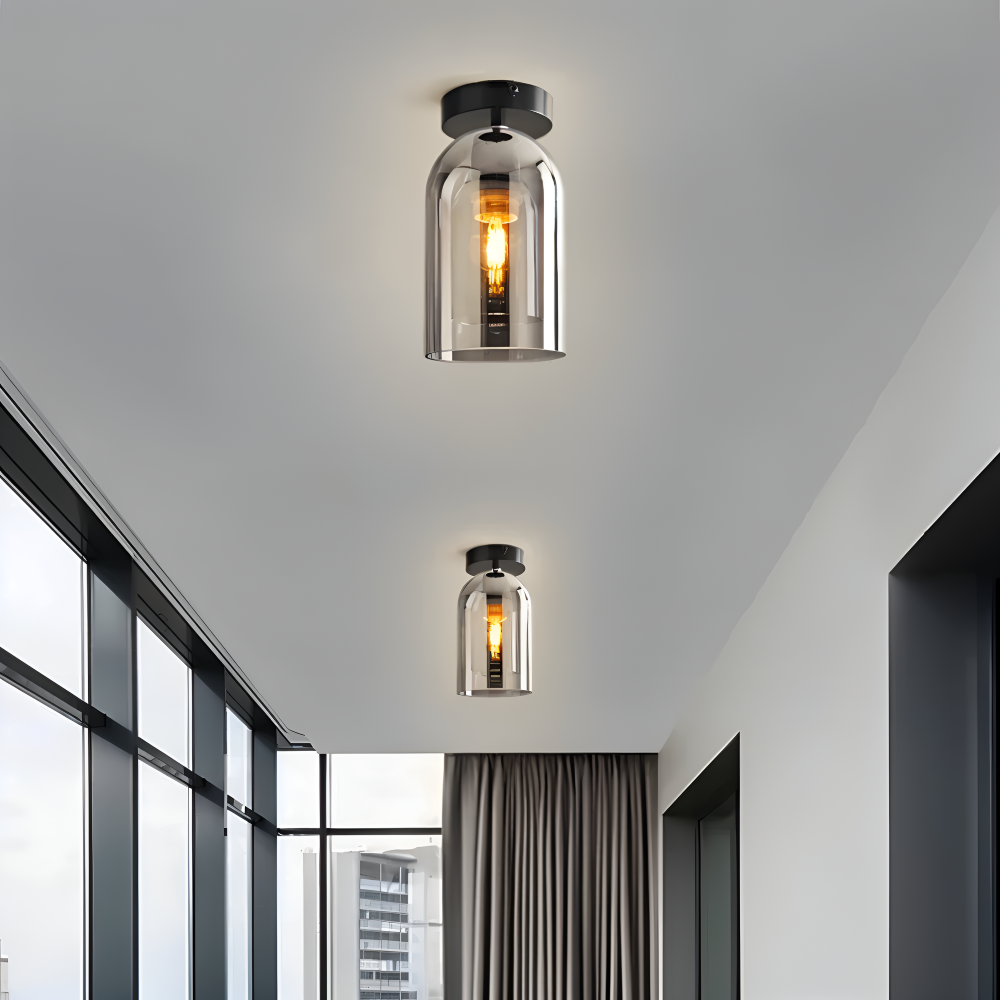 LumoSphere – Modern LED Taklampa i Glas med Svart & Guld Finish