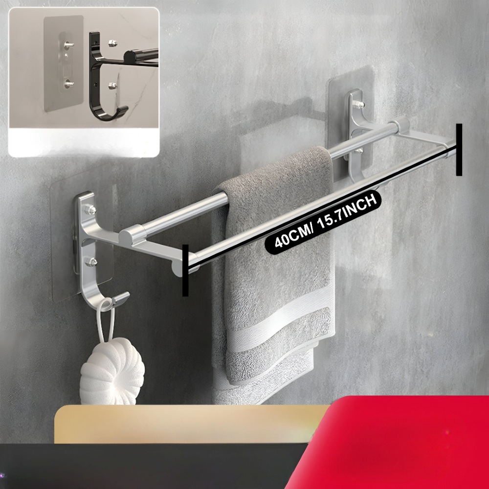 AeroTwin – Dubbel Handdukshållare i Rostfri Aluminium med Krokar (40/50 cm)