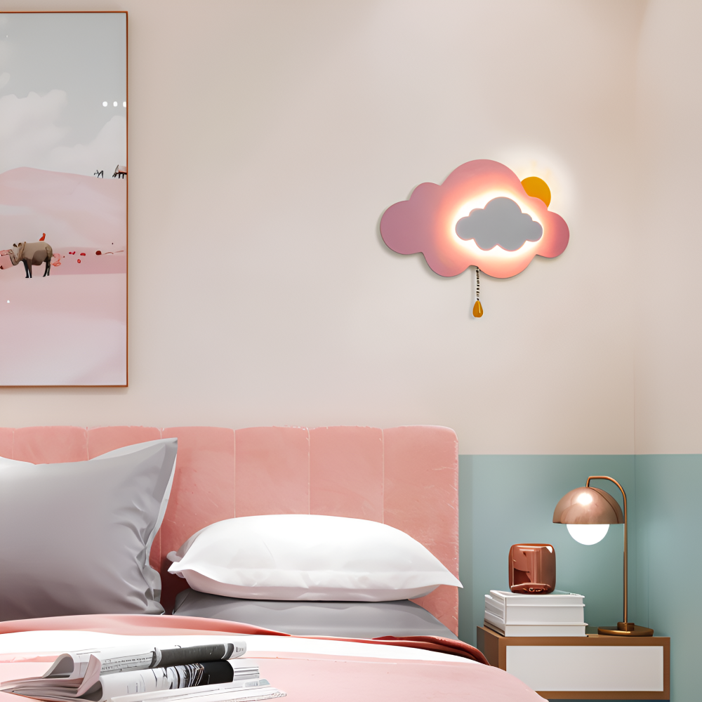 SkyGlow – Vägglampa med Moln och Sol för Barnrum – Mjuk LED-belysning för Lekfulla Drömmar