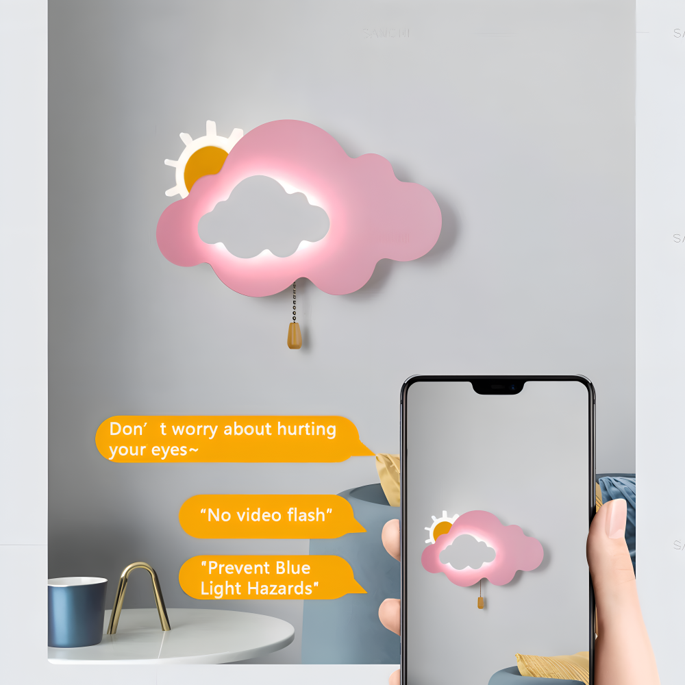 SkyGlow – Vägglampa med Moln och Sol för Barnrum – Mjuk LED-belysning för Lekfulla Drömmar