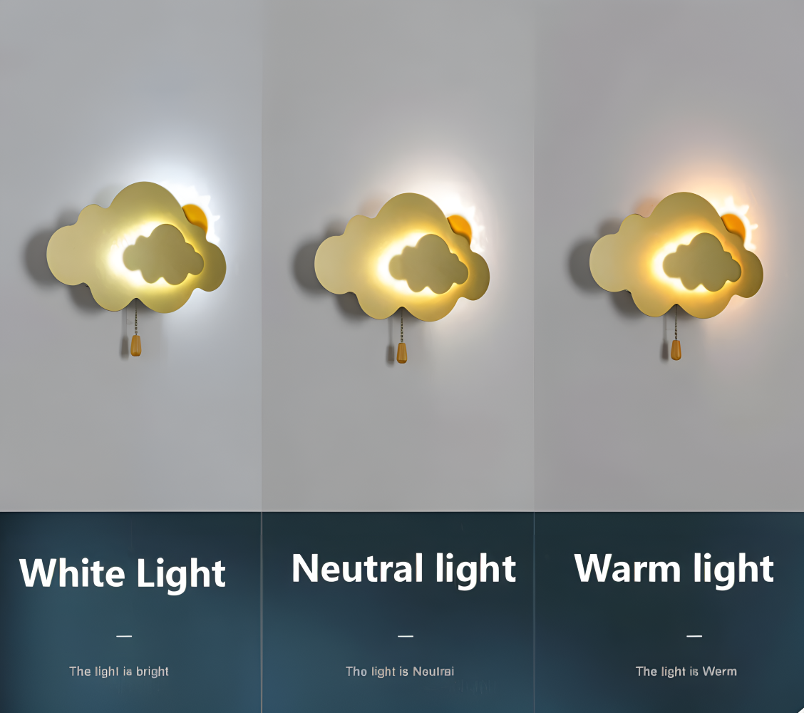 SkyGlow – Vägglampa med Moln och Sol för Barnrum – Mjuk LED-belysning för Lekfulla Drömmar