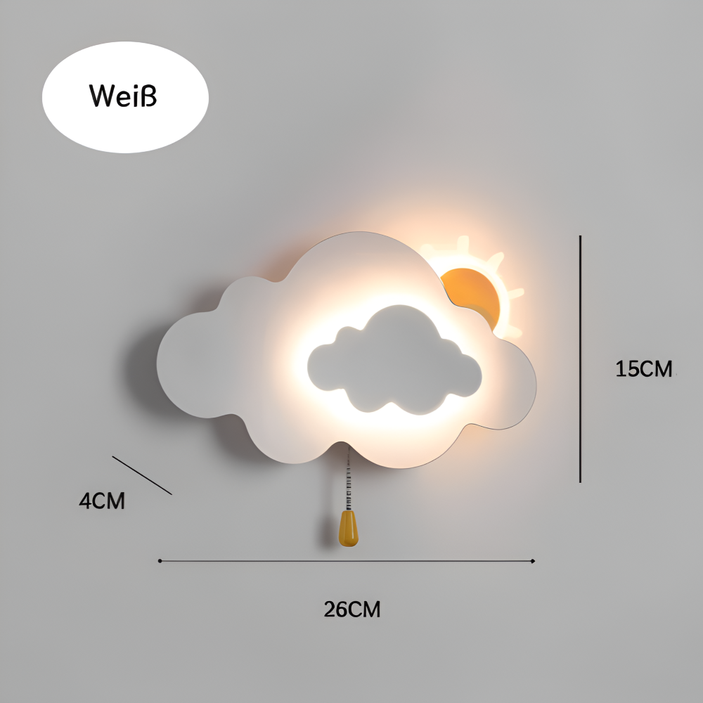 SkyGlow – Vägglampa med Moln och Sol för Barnrum – Mjuk LED-belysning för Lekfulla Drömmar