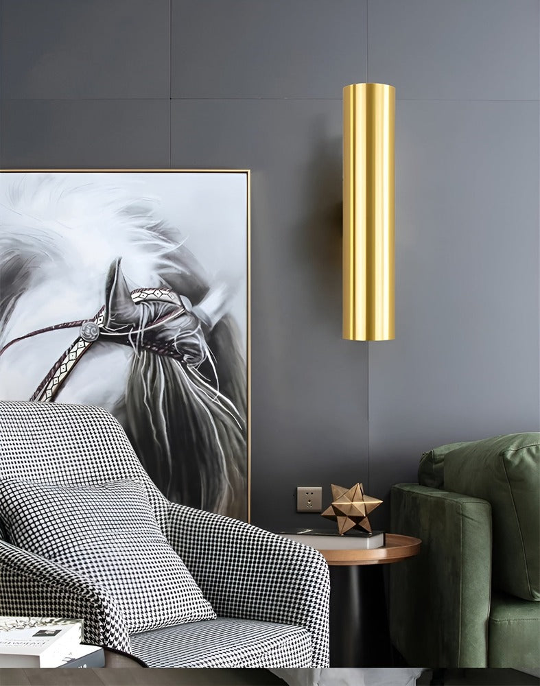 AluBeam – Dubbelt Huvud Vägglampa | Guld Cylinder Vägglampa med Upp- och Nedljus