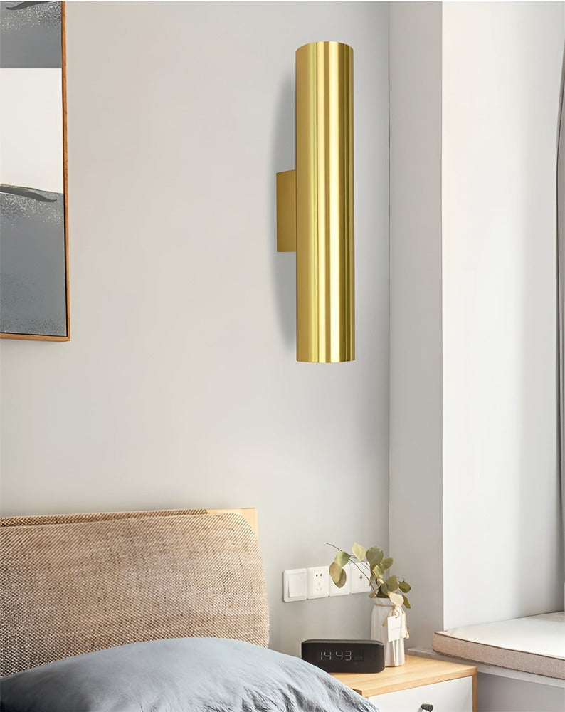 AluBeam – Dubbelt Huvud Vägglampa | Guld Cylinder Vägglampa med Upp- och Nedljus