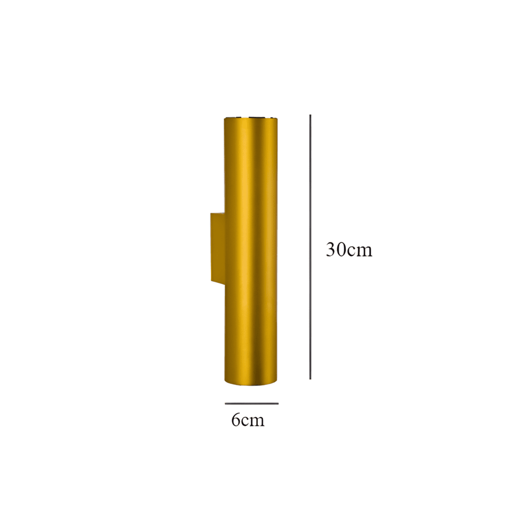 AluBeam – Dubbelt Huvud Vägglampa | Guld Cylinder Vägglampa med Upp- och Nedljus