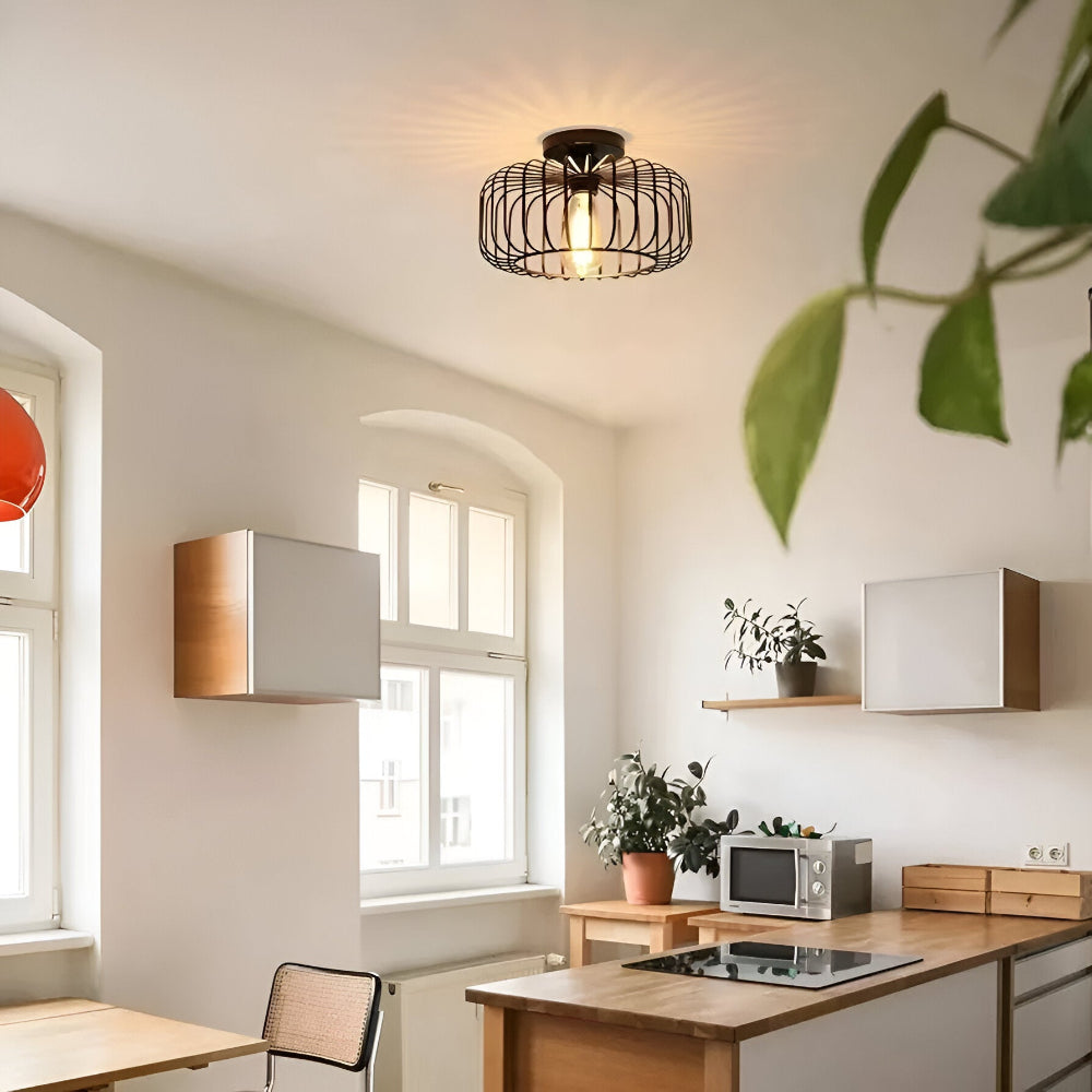 CageLume – Svart Fågelbur Taklampa i Modern Industriell Design