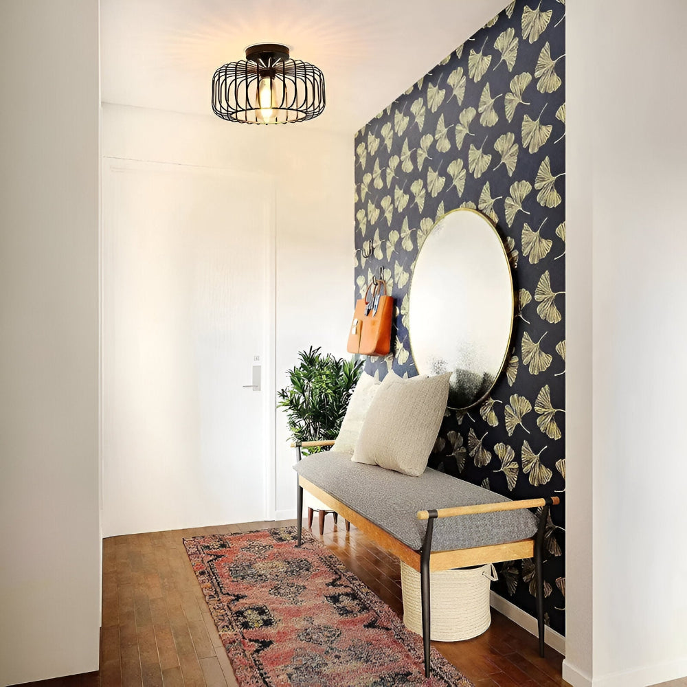 CageLume – Svart Fågelbur Taklampa i Modern Industriell Design