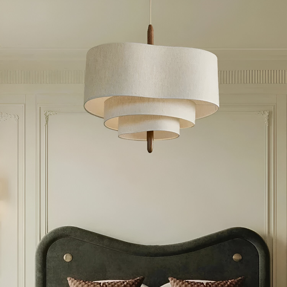 Textura – Pendellampa med Beige Tygskärm och Metallram