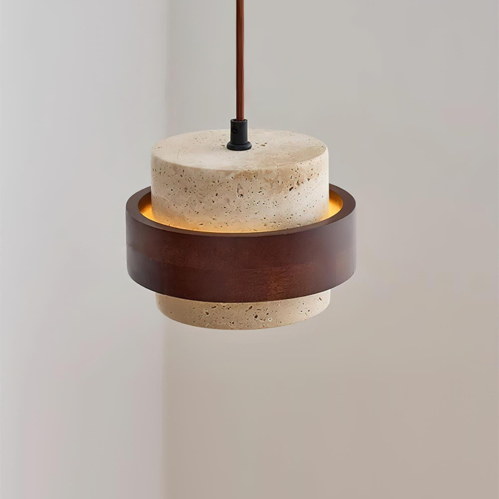 TerraLume – Japandi Pendellampa i Travertin och Valnöt