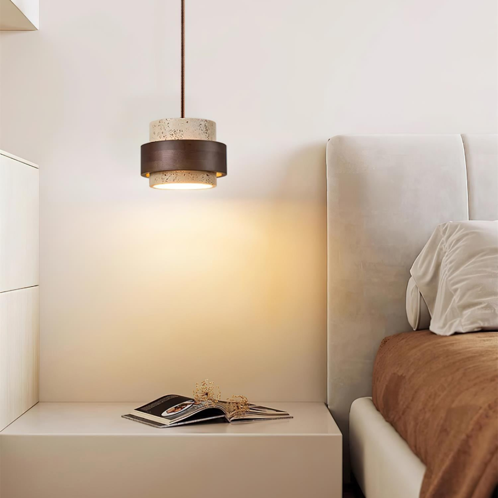 TerraLume – Japandi Pendellampa i Travertin och Valnöt