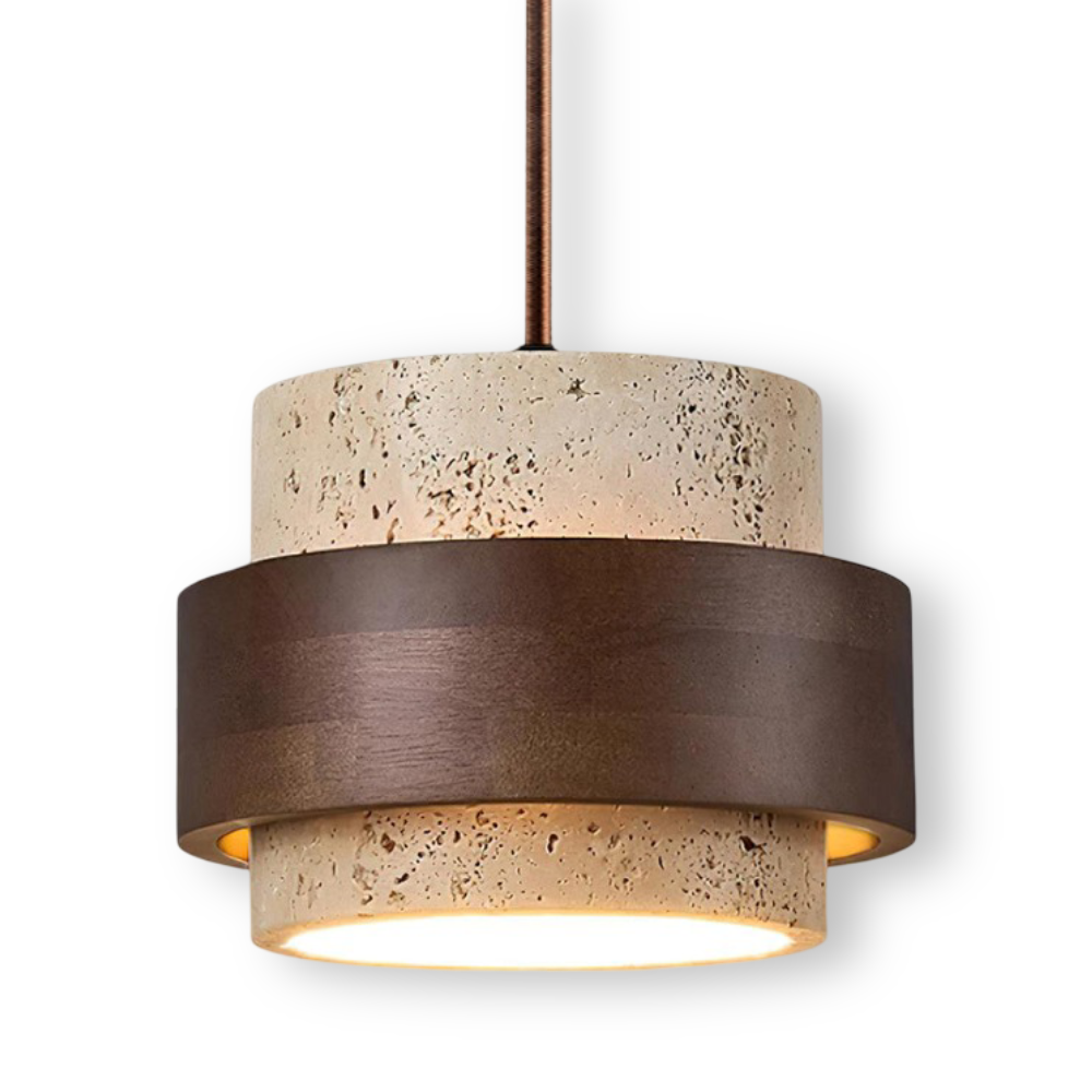 TerraLume – Japandi Pendellampa i Travertin och Valnöt