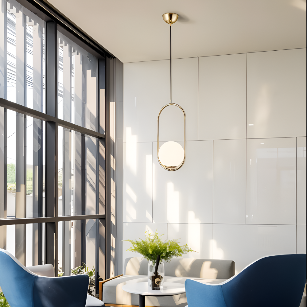 Eclipsera – Modern Guld Ellips Pendellampa med Glaskula