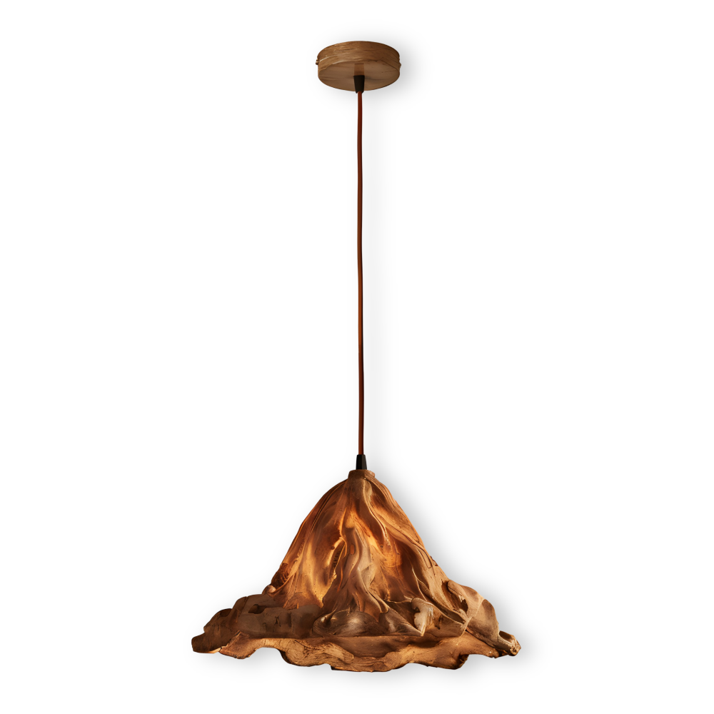 MagmaLume – Konstnärlig Vulkan Pendellampa i Harz och Metall