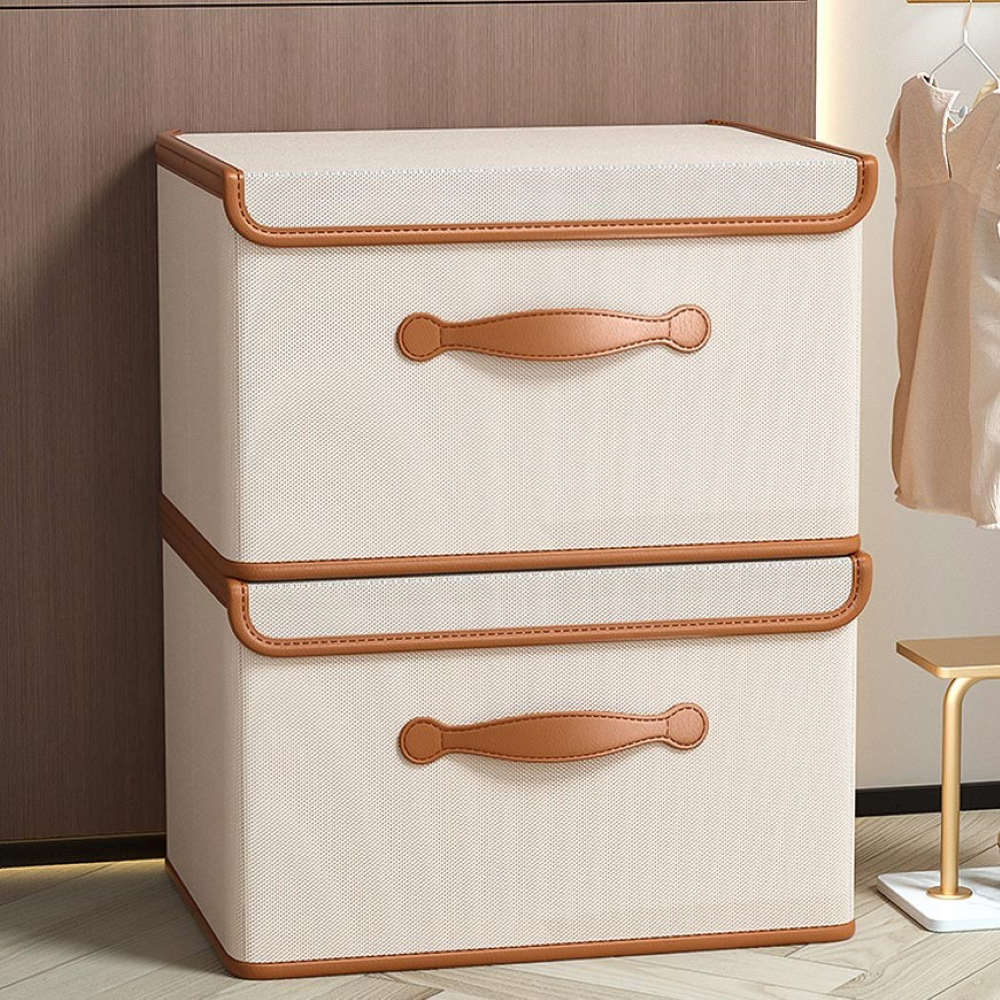 Foldora – Fällbar Förvaringslåda med Lock & Läderhandtag i Oxford-tyg