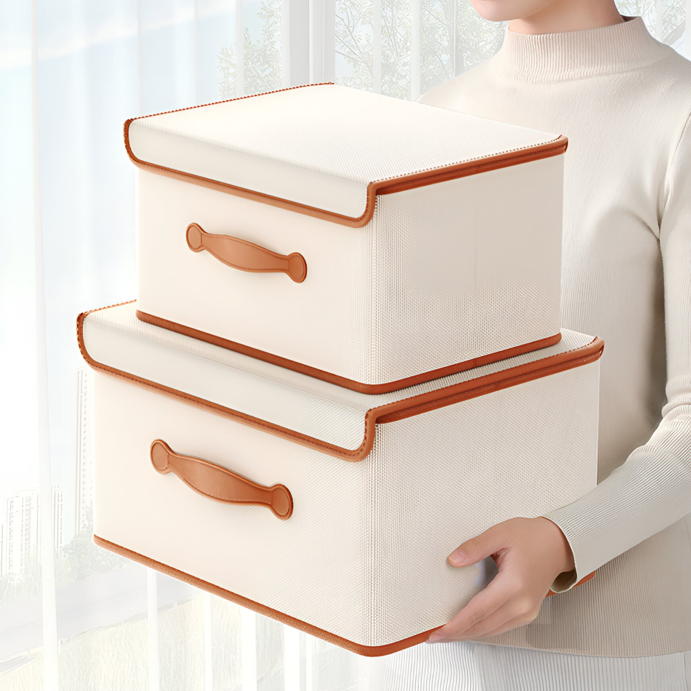 Foldora – Fällbar Förvaringslåda med Lock & Läderhandtag i Oxford-tyg