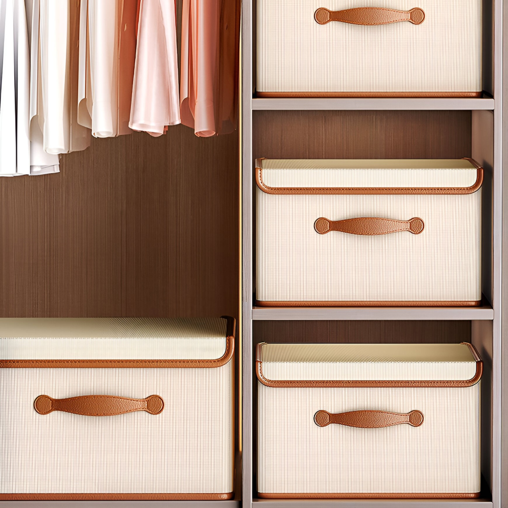 Foldora – Fällbar Förvaringslåda med Lock & Läderhandtag i Oxford-tyg