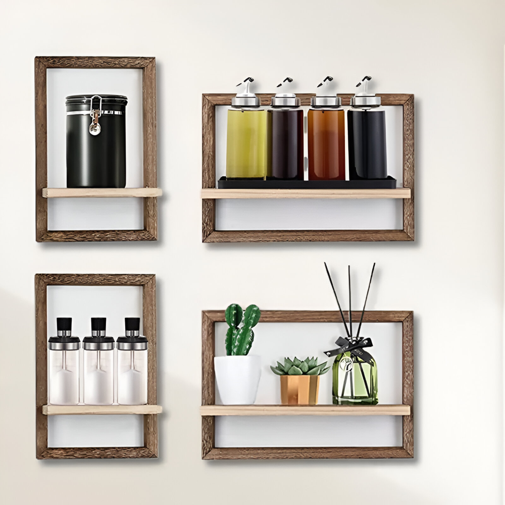 GeoFrame – Modern Geometrisk Trähylla i Flytande Design