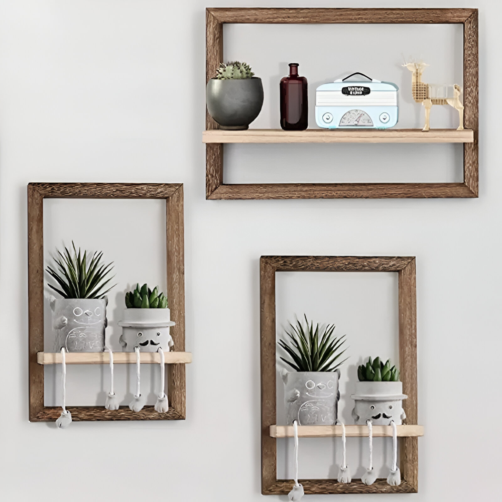 GeoFrame – Modern Geometrisk Trähylla i Flytande Design