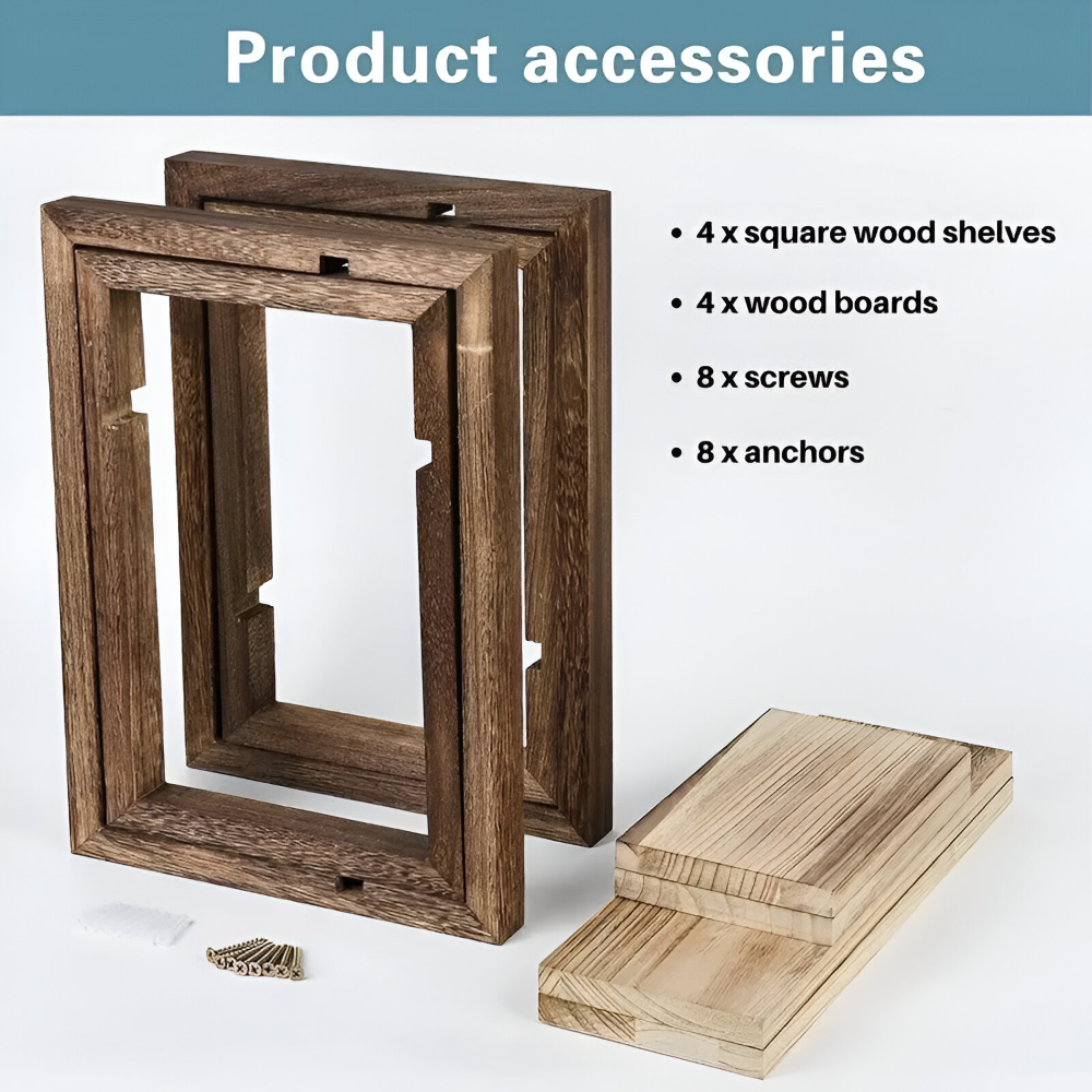 GeoFrame – Modern Geometrisk Trähylla i Flytande Design