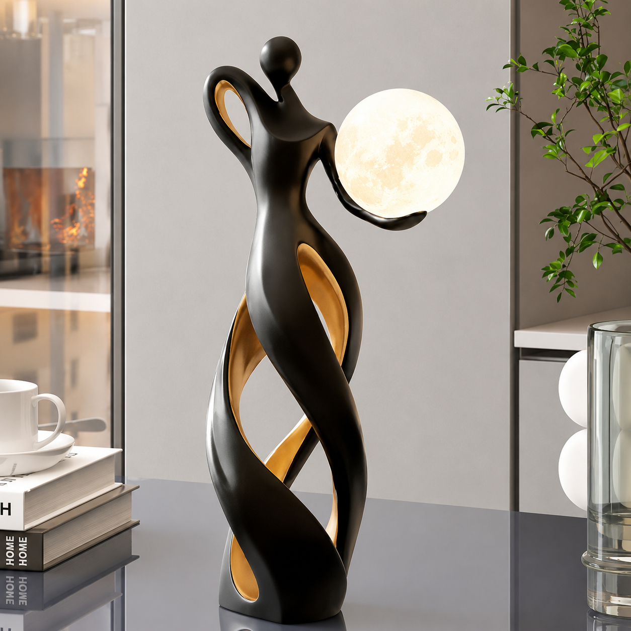 GlowMuse Flicka – Abstrakt Belyst Skulptur i Modern Harzdesign