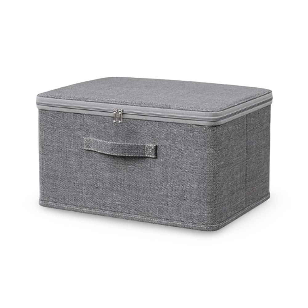 Foldora – Grå Tygförvaringsbox med Lock & Dragkedja, Fällbar och Tvättbar