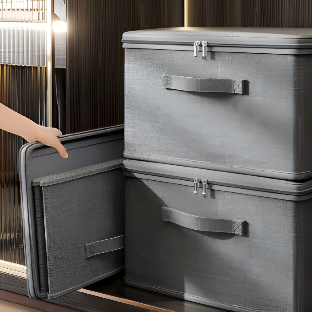 Foldora – Grå Tygförvaringsbox med Lock & Dragkedja, Fällbar och Tvättbar