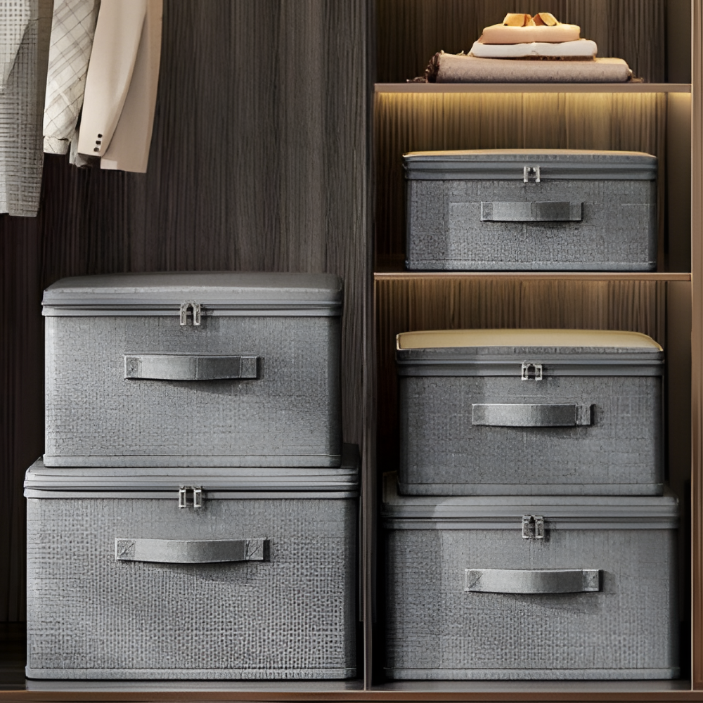 Foldora – Grå Tygförvaringsbox med Lock & Dragkedja, Fällbar och Tvättbar