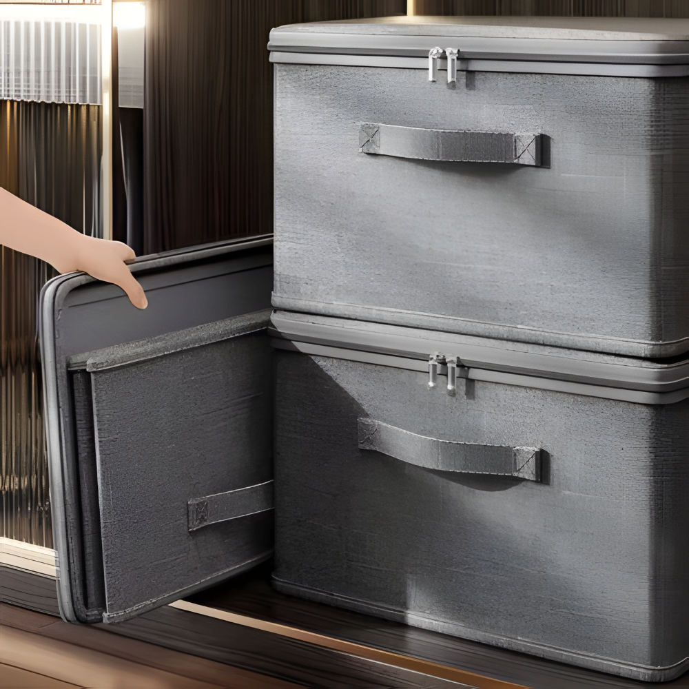 Foldora – Grå Tygförvaringsbox med Lock & Dragkedja, Fällbar och Tvättbar