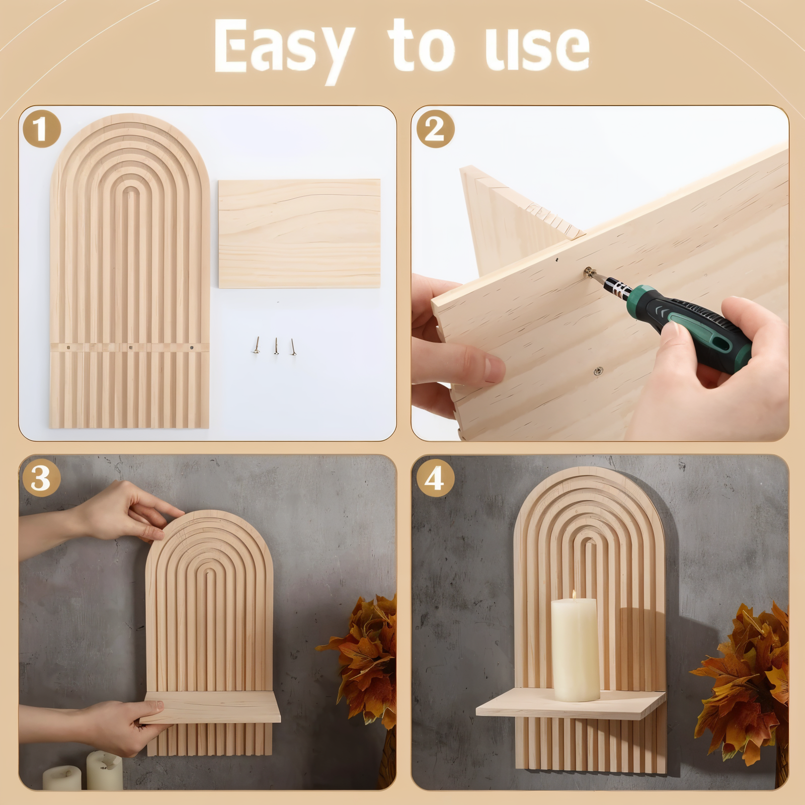 ArchiCurve Shelf – Minimalistisk Boho Trähylla i Skandinavisk Stil