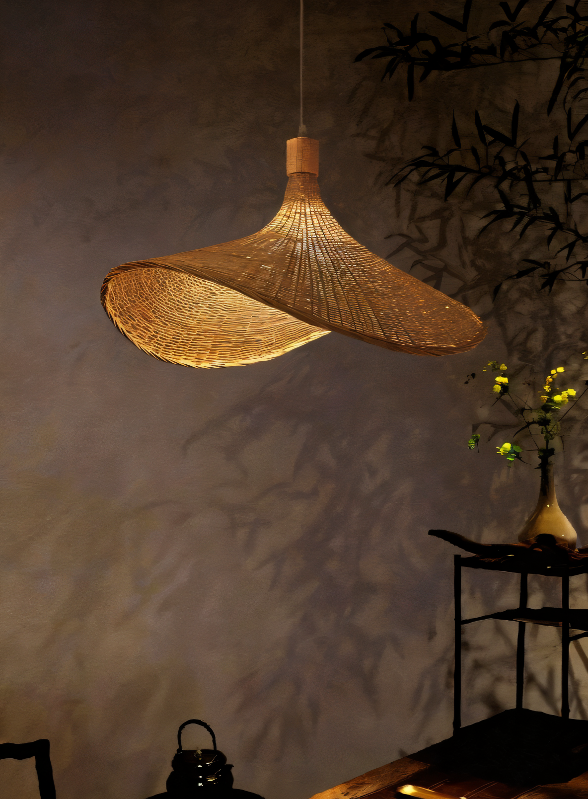 BambWicker – Handgjord Rattan Pendellampa i Naturlig Bambu