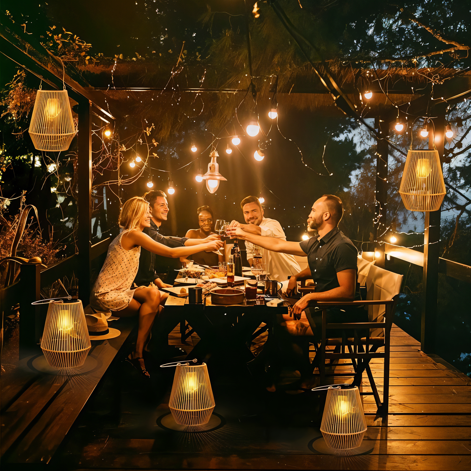 SolVävd Rattanlykta – Solcellsdriven Hänglykta i Handflätad Bambusdesign