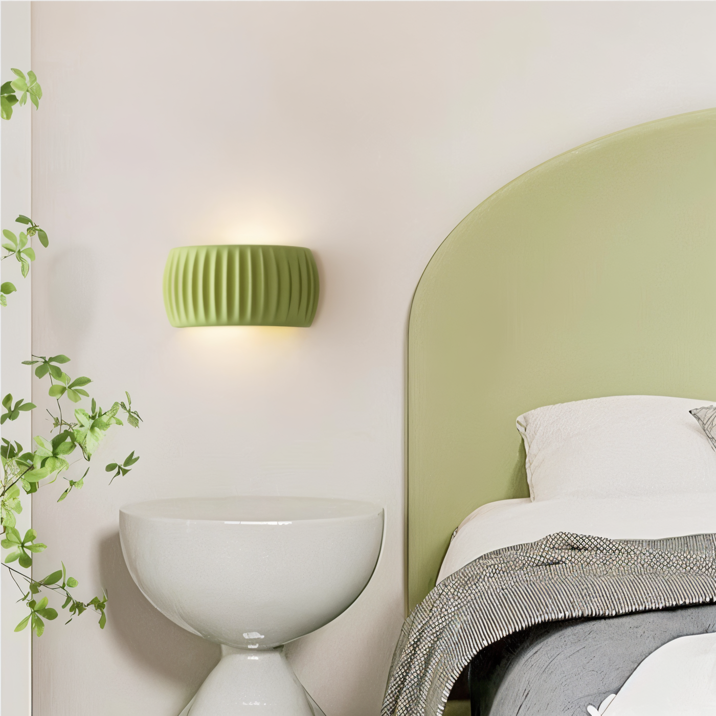 ColoraRib – Grön Ribbad Vägglampa i Harz med Macaron Design & Nordisk LED Belysning