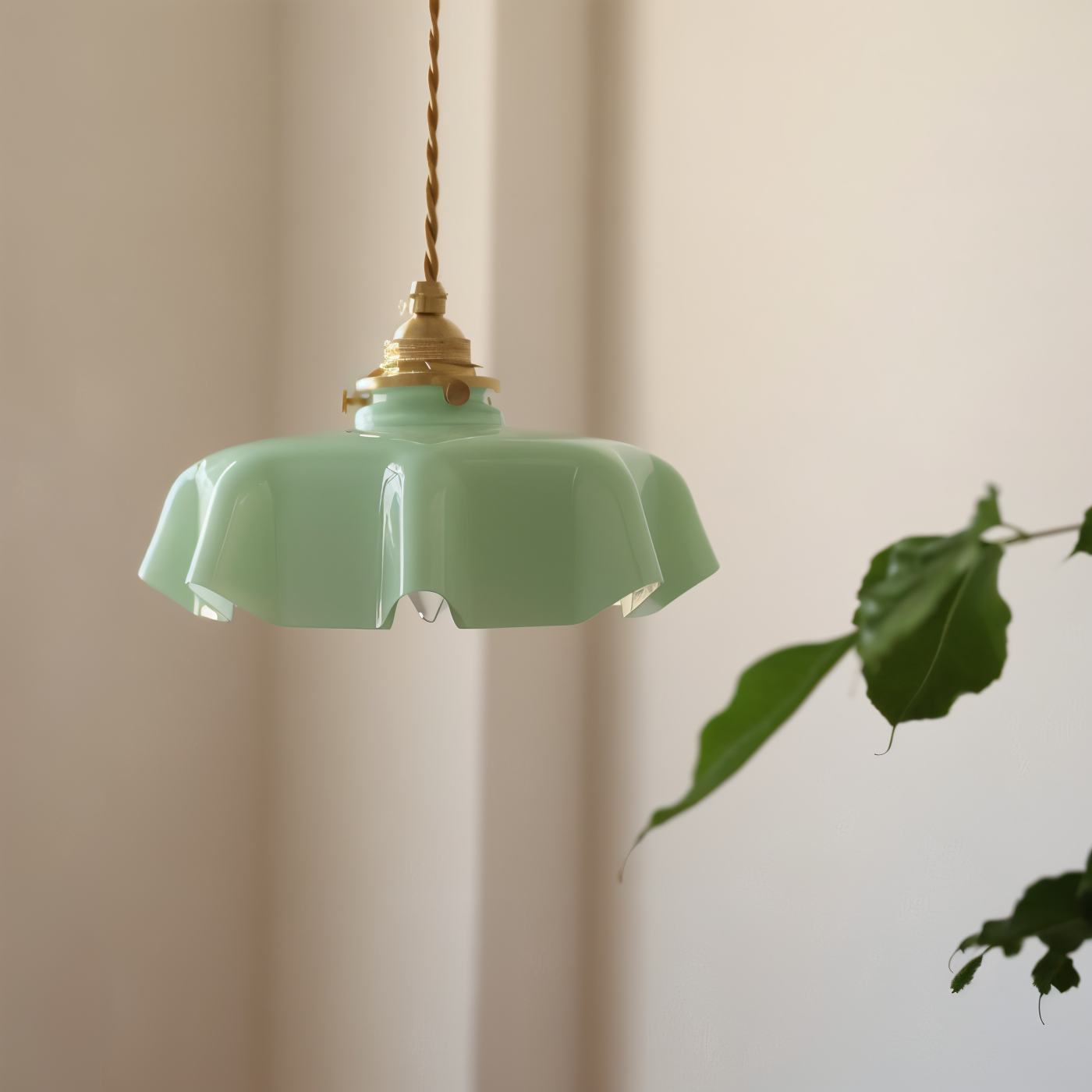 Bellevie – Retro Taklampa i Blomformad Krämfärgad Glasdesign