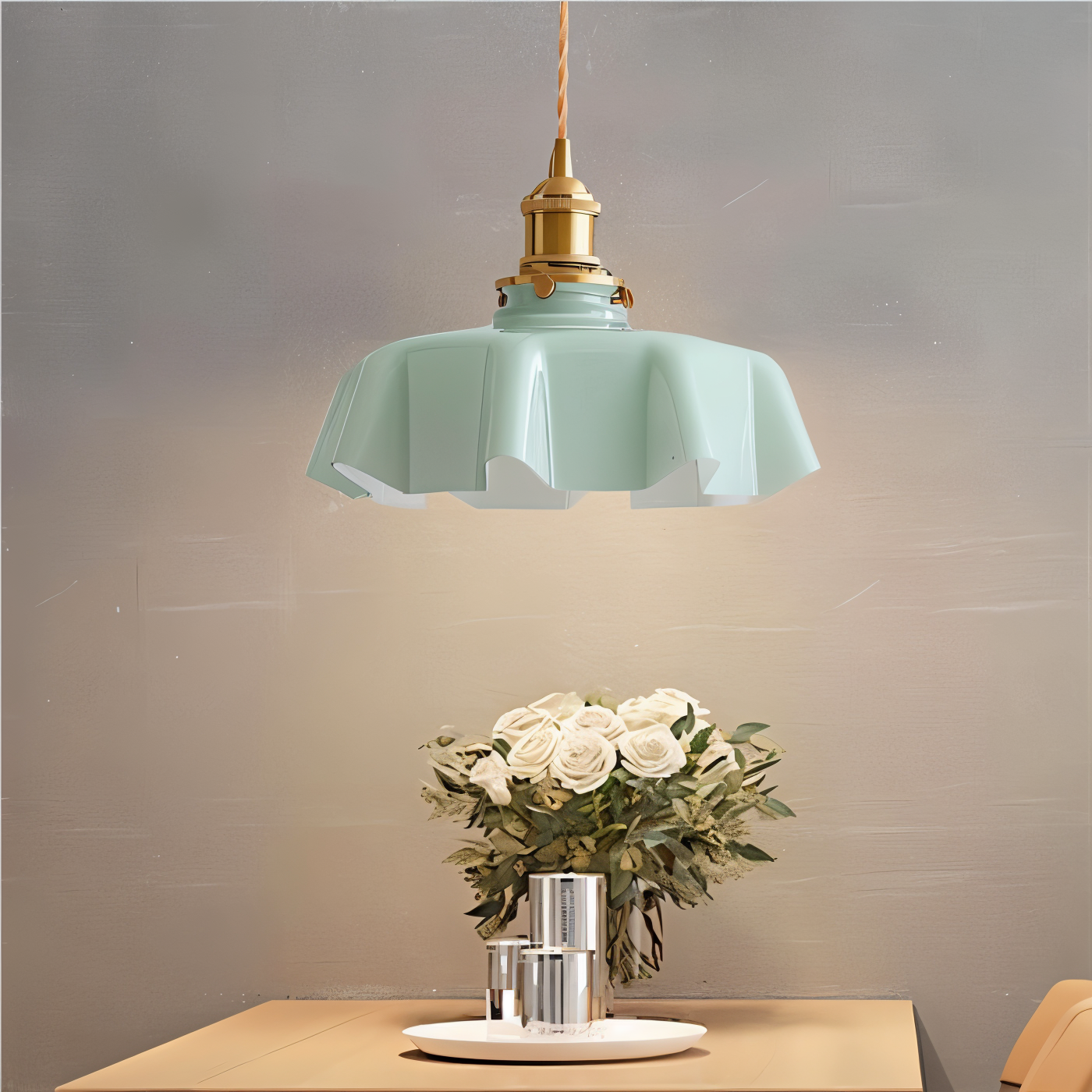 Bellevie – Retro Taklampa i Blomformad Krämfärgad Glasdesign