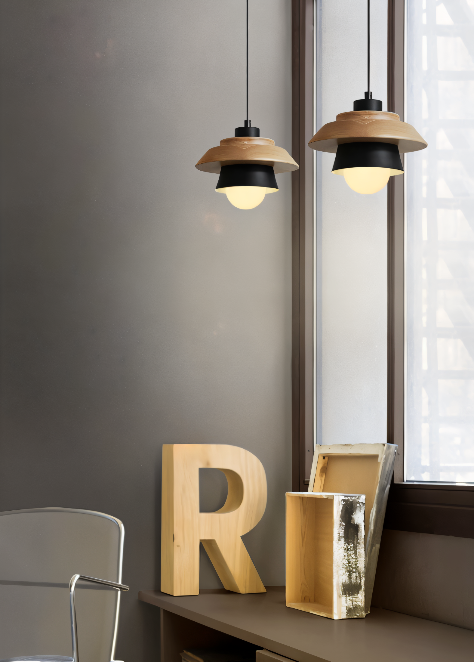 NordWood – Skandinavisk Pendellampa i Trä och Metall med Macaronfärger