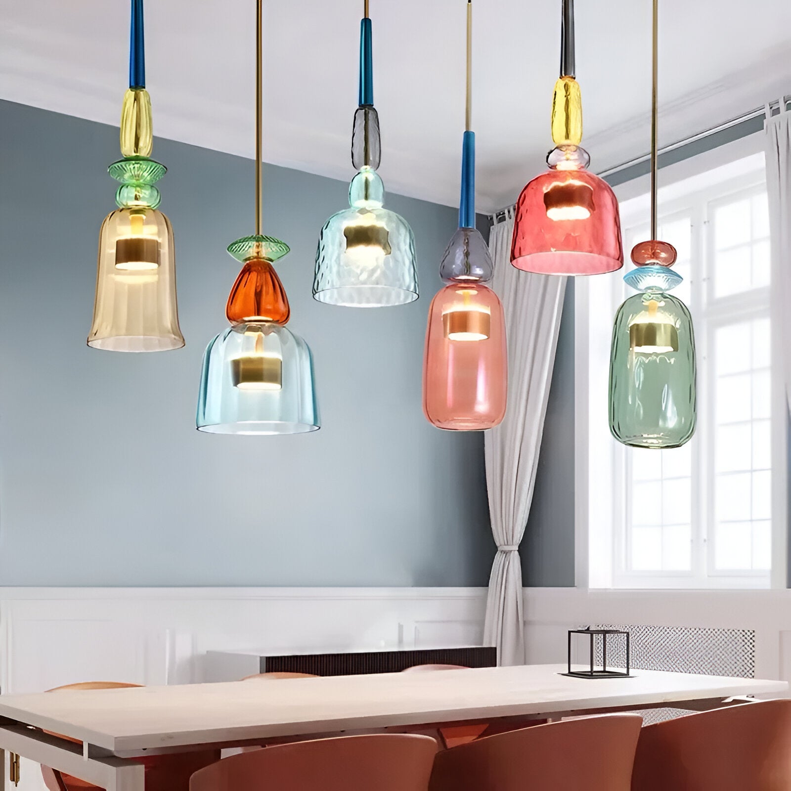LumiFuse – Flerfärgad Glaspendellampa i Nordic Macaron-Design