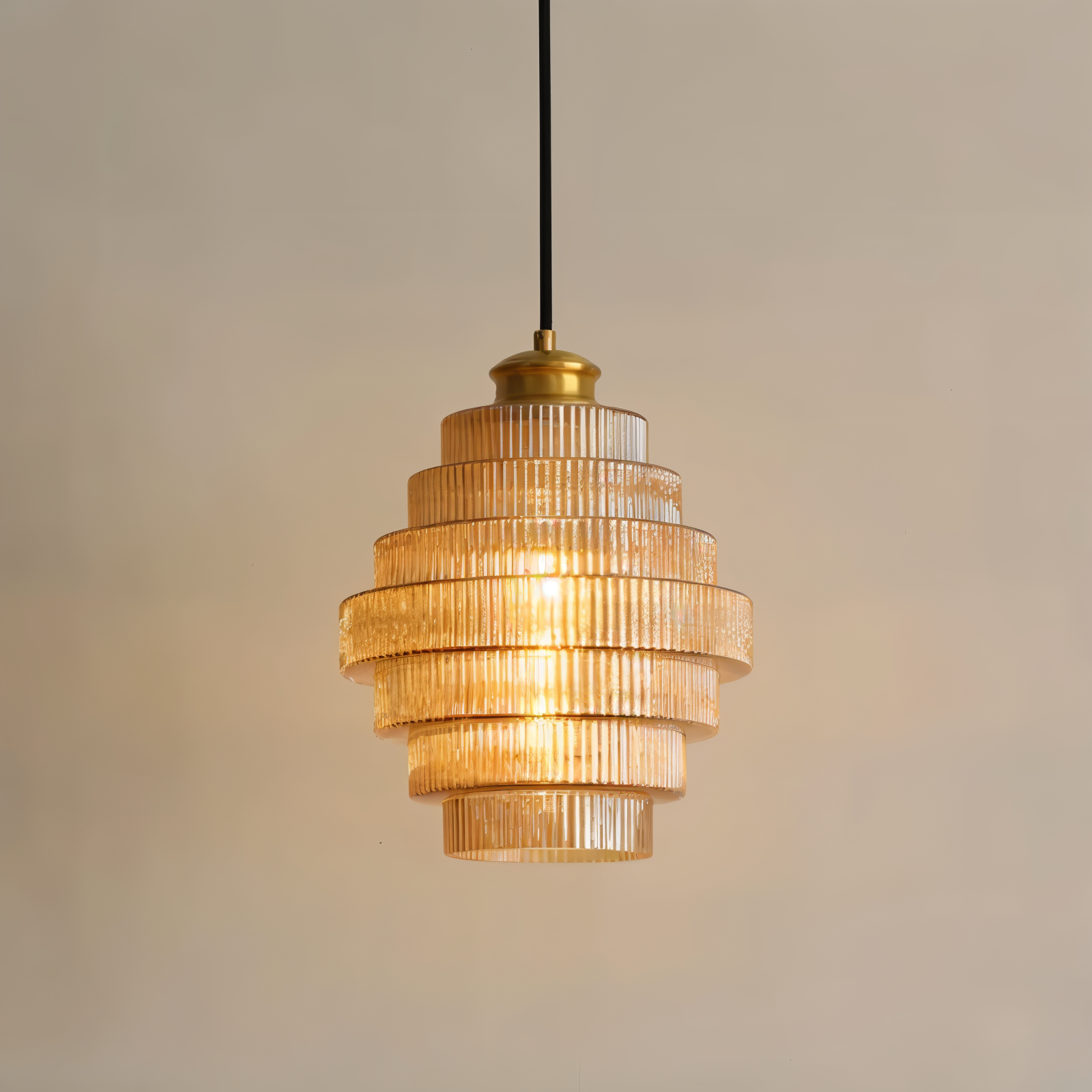 Stunlier – Retro Glas & Mässing Pendellampa med Lagerkron-Design