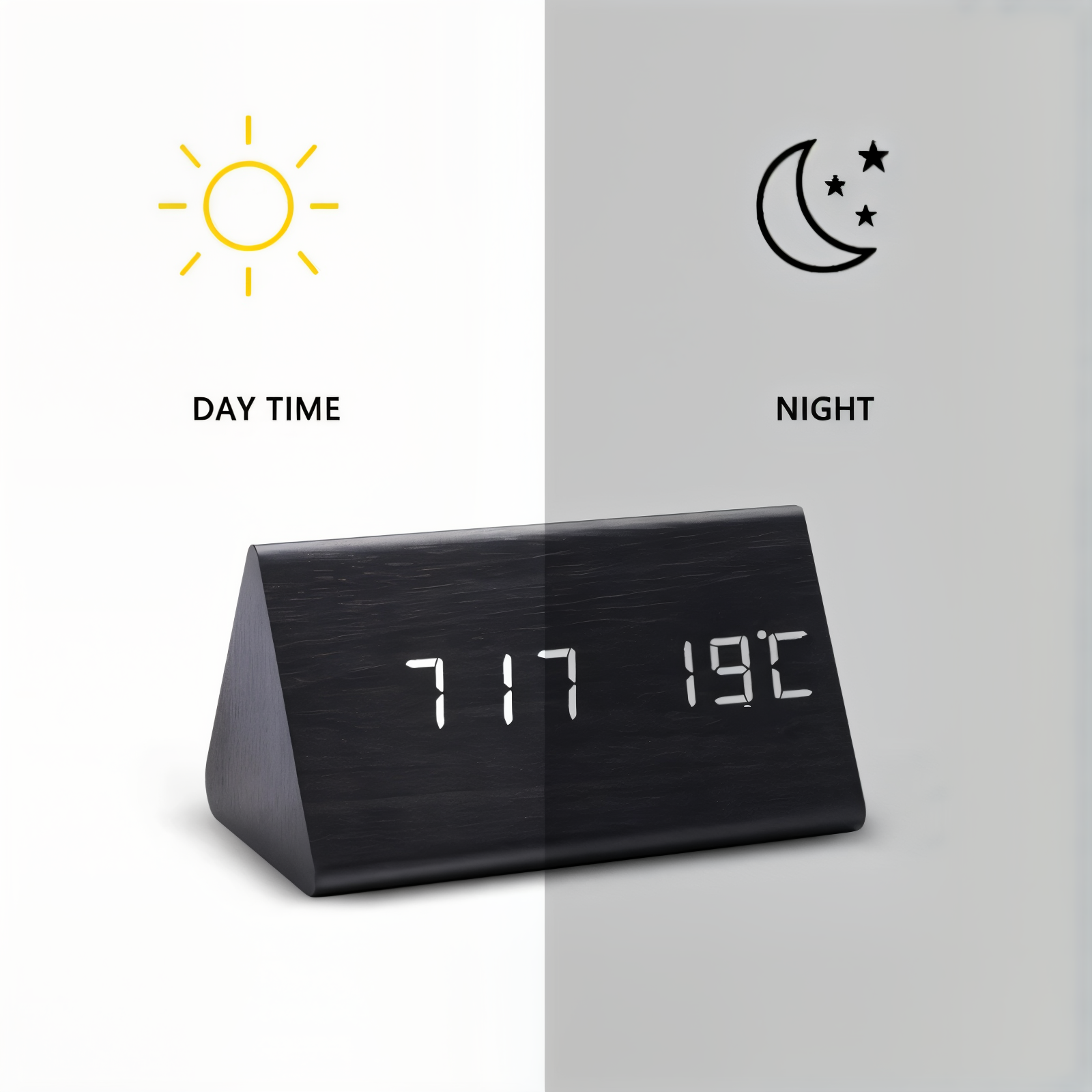 WakeyWood – Modern LED-Väckarklocka med Digital Display