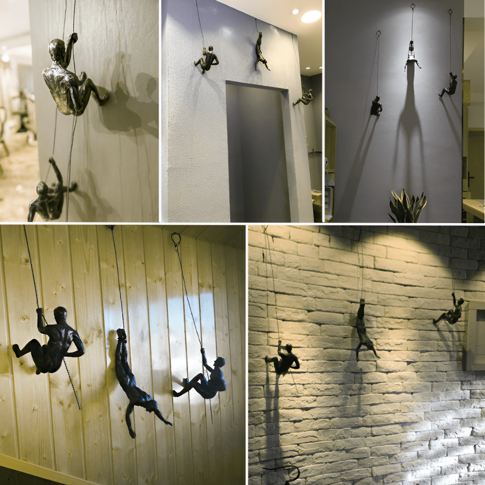 ClimbArt Väggskulptur Set – Kreativt Klättrande Man Motiv i Resin